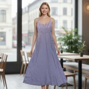 Jonathan Simkhai Purple Midi Linen Dress Adjustable Straps Fit-Flare Size L